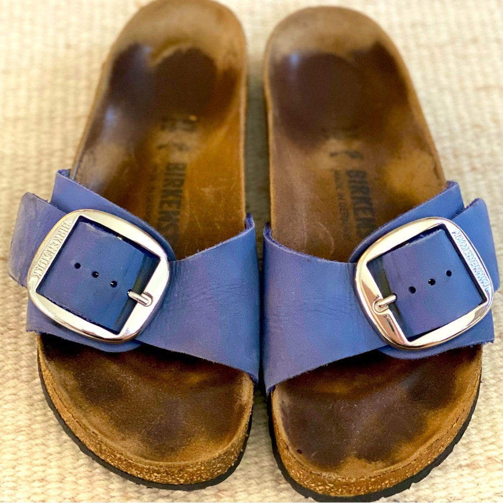 BIRKENSTOCK Madrid Big Buckle Nubuck Leather Sandals - Azure Blue (Size 37)